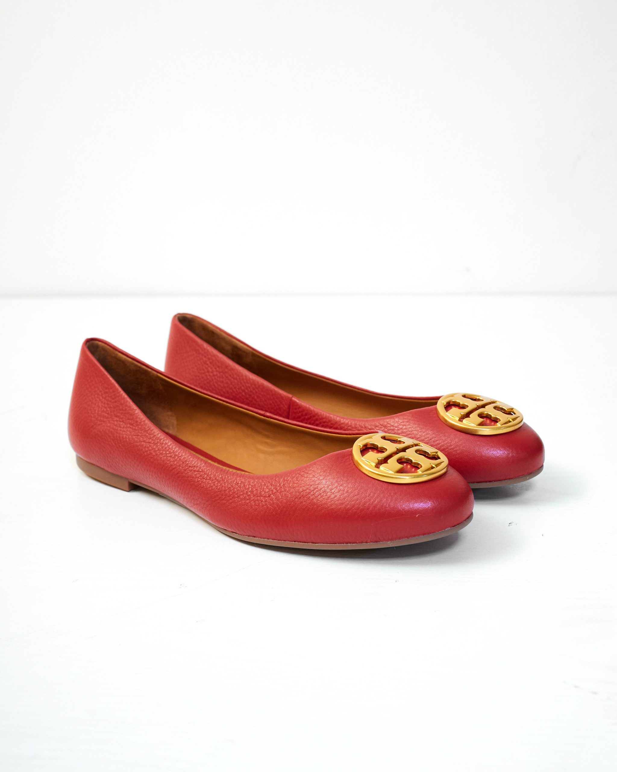 TORY BURCH CHELSEA TUMBLED LEATHER BRILLIANT RED BALLET – Posh Apparels
