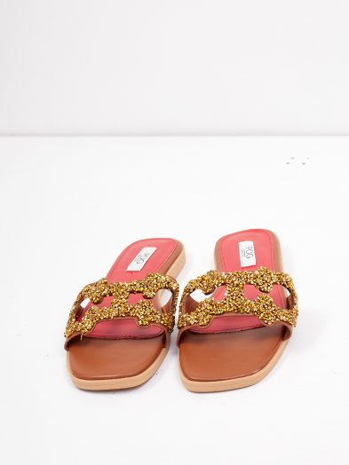 POG BROWN & GOLD EMBELLISHMENT SLIPPERS