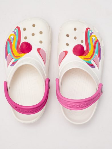 KIDS UNICORN IVORY & PINK STRAP CROCS
