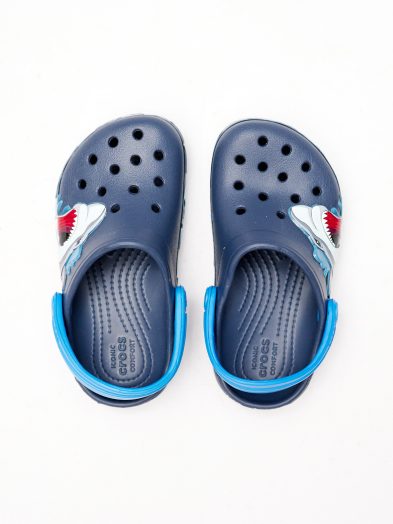 KIDS SHARK NAVY & BLUE STRAP CROCS