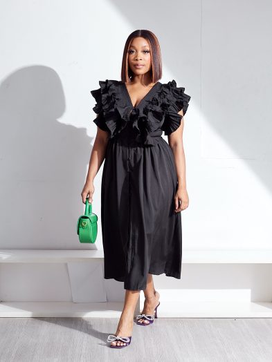 POG BLACK MULTI PLEATED FRILLS BUTTON DETAIL TUNIC