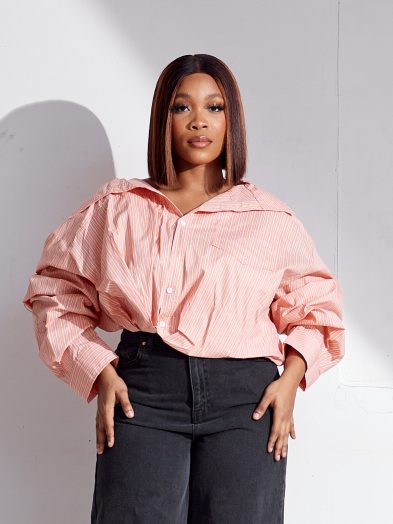 POG ORANGE STRIPE OVERSIZED CROP SHIRT