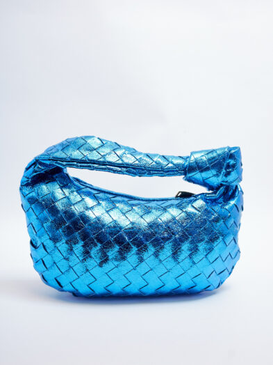 AQUA LUMINOUS WOVEN KNOT HANDLE HALF CIRCLE BAG