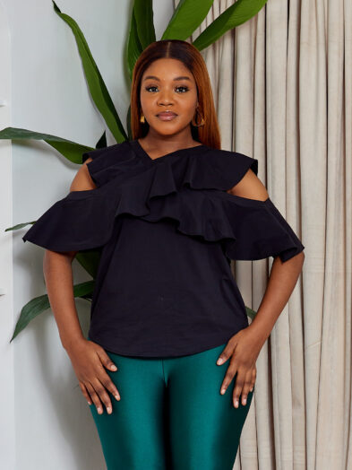 POG BLACK MULTI FRILL DECONSTRUCTED COLD SHOULDER BLOUSE