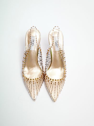 POG GOLD PERSPEX EMBELLISHED SLING BACK PUMPS