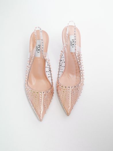 POG NUDE PERSPEX EMBELLISHED SLING BACK PUMPS