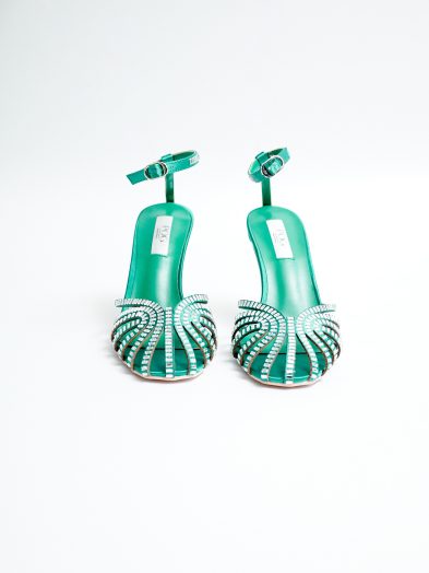 POG GREEN CAGED RHINESTONES SANDALS