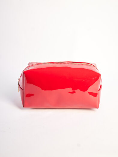 RED PLAIN GLOSSY TOP ZIP MAKEUP BAG
