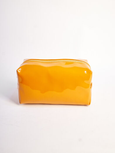 MUSTARD PLAIN GLOSSY TOP ZIP MAKEUP BAG
