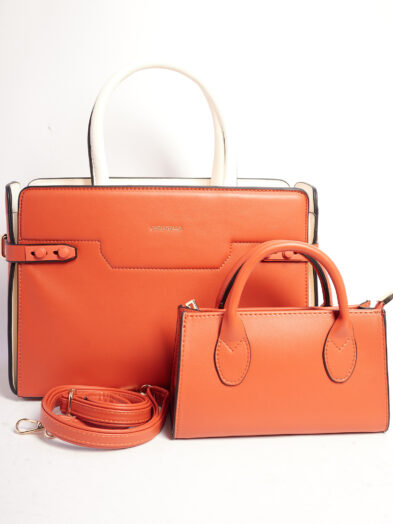 CHRIS 36140 CAMEL/IVORY COLOR BLOCK 2PC BRIEFCASE BAG