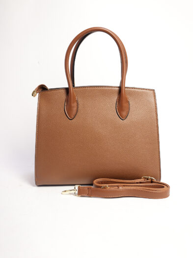 TOFFEE REFINED GRAIN STRUCTURED GRAB HANDLE SCARF DETAIL BAG