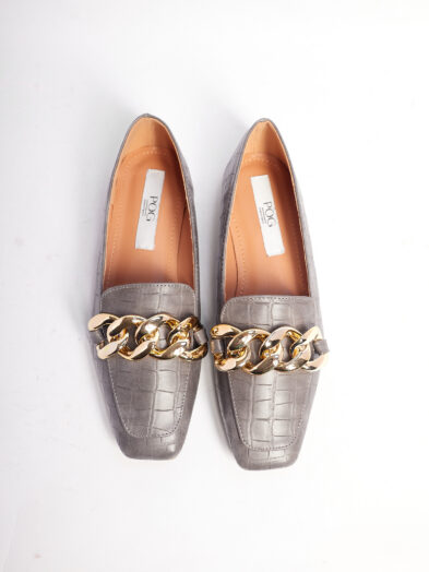 POG KD0526 GREY CROC CHAIN LOAFERS