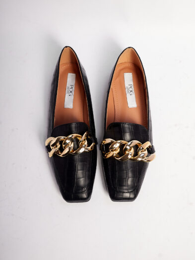 POG KD0526 BLACK CROC CHAIN LOAFERS