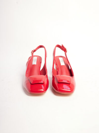 POG EA2326 RED PATENT TRAPEZOID BUCKLE BLOCK HEEL