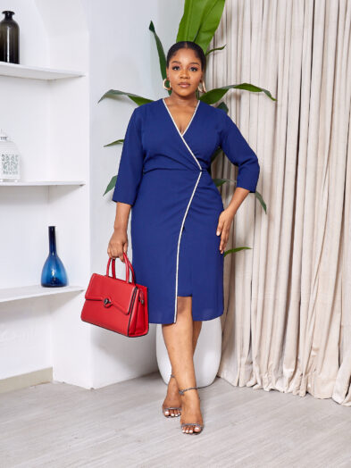 BERIL NAVY EMBELLISHED WRAP DRESS