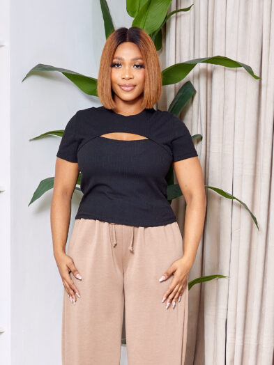 KOTON BLACK RIB BONE CUT OUT TEE