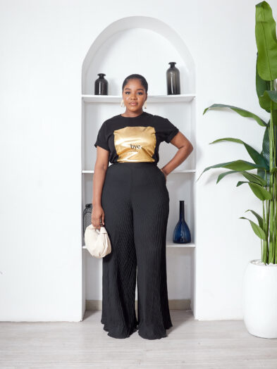 SASHES X HIDES BLACK PLEATED FLARE PANTS