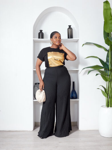 SASHES X HIDES BLACK PLEATED FLARE PANTS