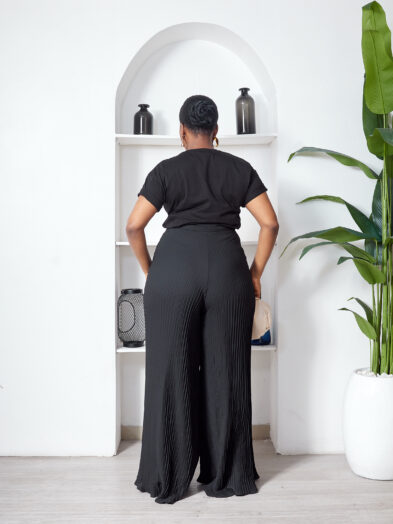 SASHES X HIDES BLACK PLEATED FLARE PANTS