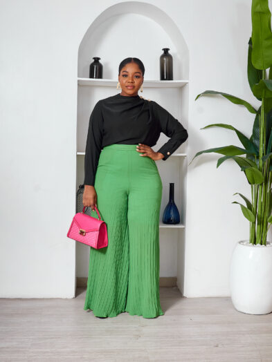 SASHES X HIDES GREEN PLEATED FLARE PANTS