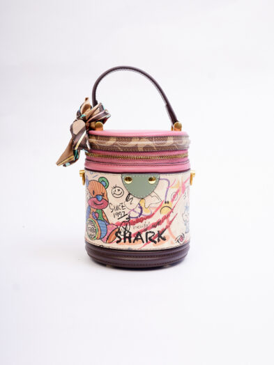 PINK  0088 ROUND GRAPHITTI PRINT BUCKET BAG