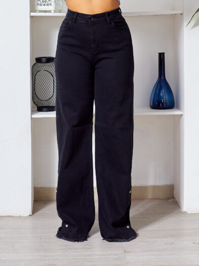 STILYS BLACK SIDE BUTTON DETAIL FLARE JEANS
