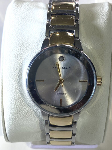 ANNE KLEIN TWO TONE ROUND FACE STONE DETAIL WATCH