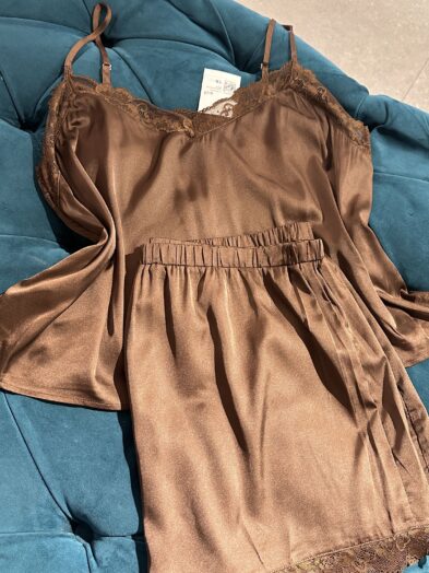 FOREVER BROWN SATIN PLUS SIZE PJ SET