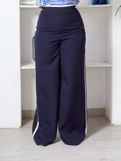 SATEEN NAVY WHITE NAUTICAL STRIPE PANTS