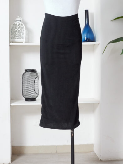 (BARGAIN SHOP)BLACK RIB BONE MIDI SKIRT