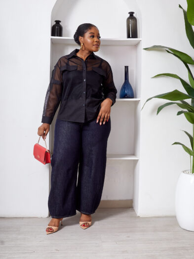 POG 8156 DARK NAVY HORSE DART MOM JEANS