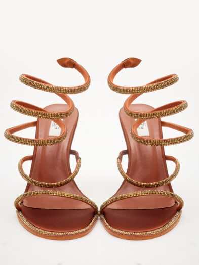 2 FOR 60K POG 3649-28 BRONZE SATIN VEGAS WRAP AROUND SANDALS