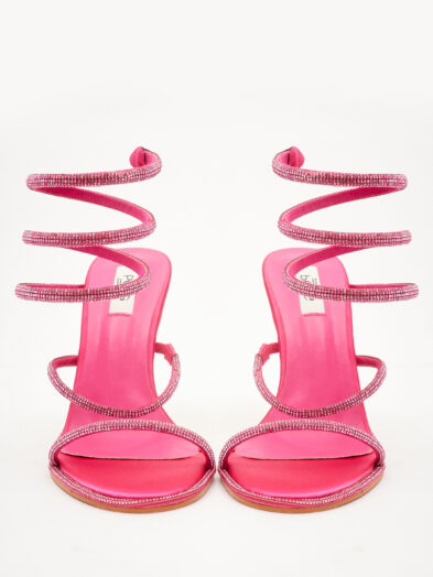 2 FOR 60K POG 3649-28 FUSCHIA SATIN VEGAS WRAP AROUND SANDALS