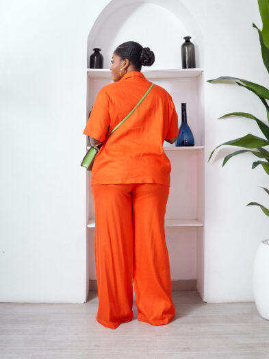 SASHES X HIDES ORANGE LINEN FANCY BUTTS BOX BOYFRIEND SUIT SET