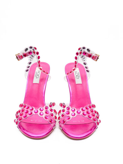 POG 568-15 MAGENTA STUDDED PERSPEX STRAPPY SANDAL