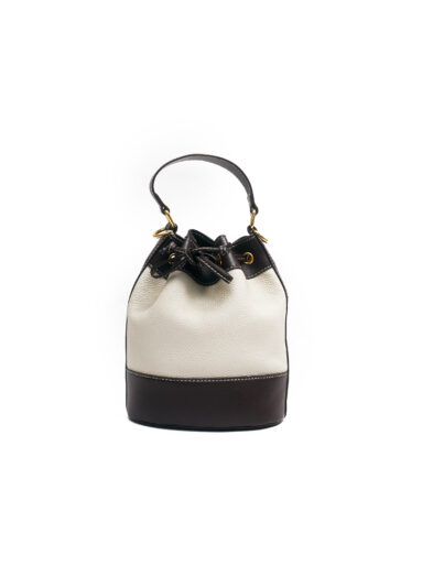 CHOCO X IVORY PEBBLED LEATHER BUCKET BAG