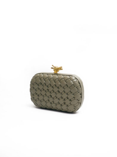 OLIVE WOVEN LEATHER GOLD METAL TWIST LOCK PURSE