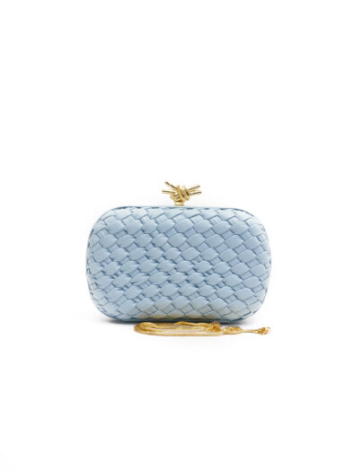 PALE BLUE WOVEN LEATHER GOLD METAL TWIST LOCK PURSE