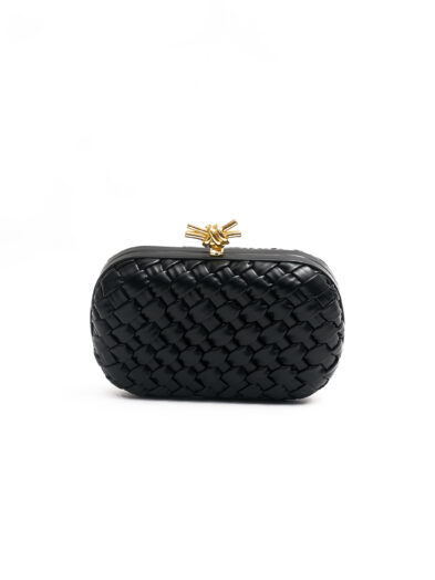 BLACK WOVEN LEATHER GOLD METAL TWIST LOCK PURSE