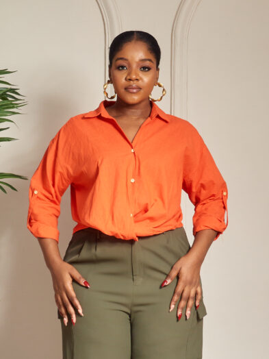 2 FOR 40K VOGUE ORANGE FRONT CROP LINEN TOP