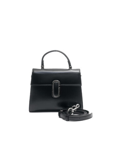BLACK 6228 SAFIANO TOP HANDLE SQUARE BUCKLE BAG