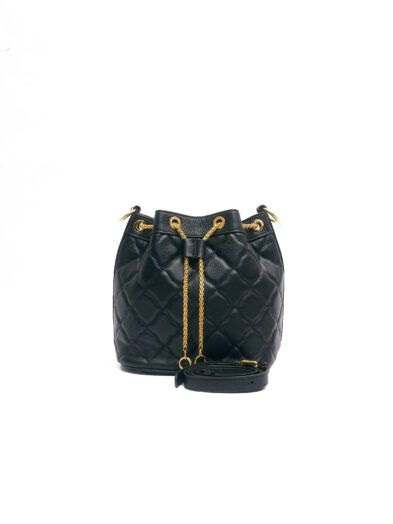 998 BLACK GOLD CHAIN QUILTED GOLD CHAIN BUCKET BAG