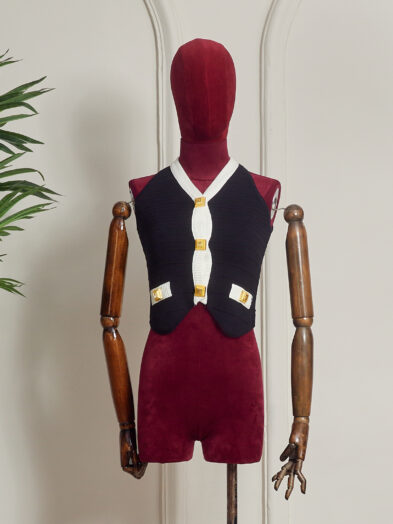 POG BLACK SQUARE GOLD BUTTONS TEXTURED TANK TOP