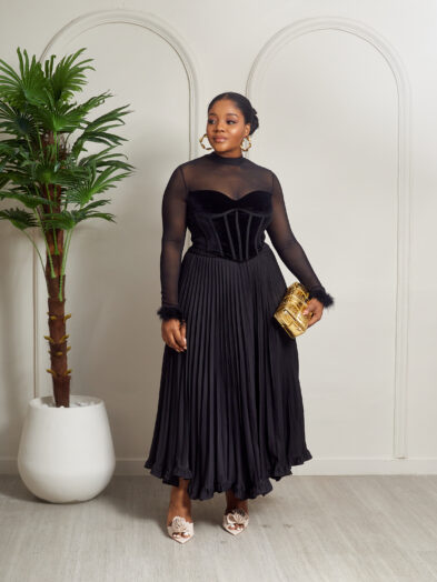 (2FOR40K) VELVET CORSET WITH SHEER DETAIL TOP