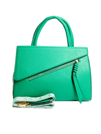 FOCUS BABY GREEN REFINED GRAIN FRONT ZIPPER TOP HANDLE BAG