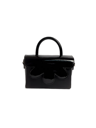 BLACK PATENT WITH SMOOTH LEATHER  LEAF CUT OUT DESIGN TOP HANDLE BAG