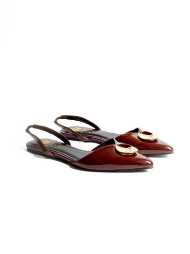 2 FOR 50K CHOCO ROUND GOLD BUCKLE SLING BACK FLATS