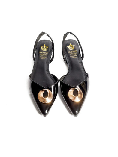 2 FOR 50K BLACK ROUND GOLD BUCKLE SLING BACK FLATS