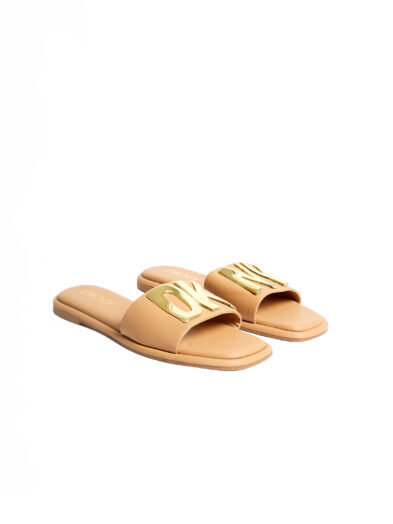 DKNY NUDE SQUARE TOE SWITCH LOGO SLIPPERS