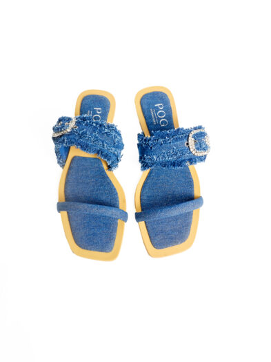 POGE2659-8  BLUE DENIM FRINGE EMBELLISHED SLIPPERS